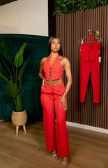 Red Pants Suit