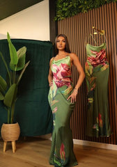 Olive Floral Backless Dress
